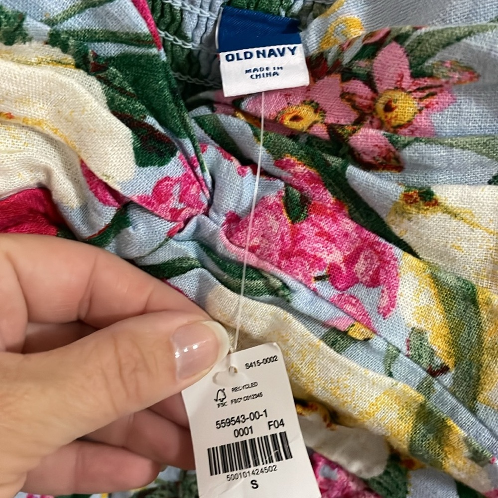 Old Navy Jumpsuit Womens S Pink Blue Floral Linen Blend Vacation Tropical - Picture 8 of 13